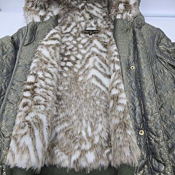 Baby Phat Y2K Gold/Green Embroidered‎ Beaded Fur Hooded Bomber Jacket 4x - Picture 5 of 16